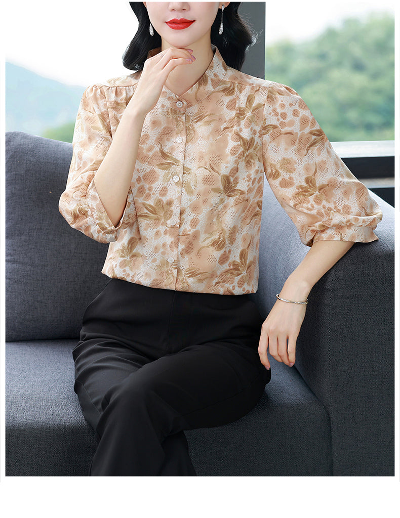 Women's Chinese Style Silk Satin Button Jacquard Blouse