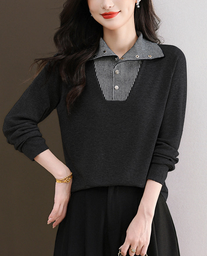 Women's Long Sleeve Sweater Striped Knit Pullover Tops - LAI MENG FIVE CATS
