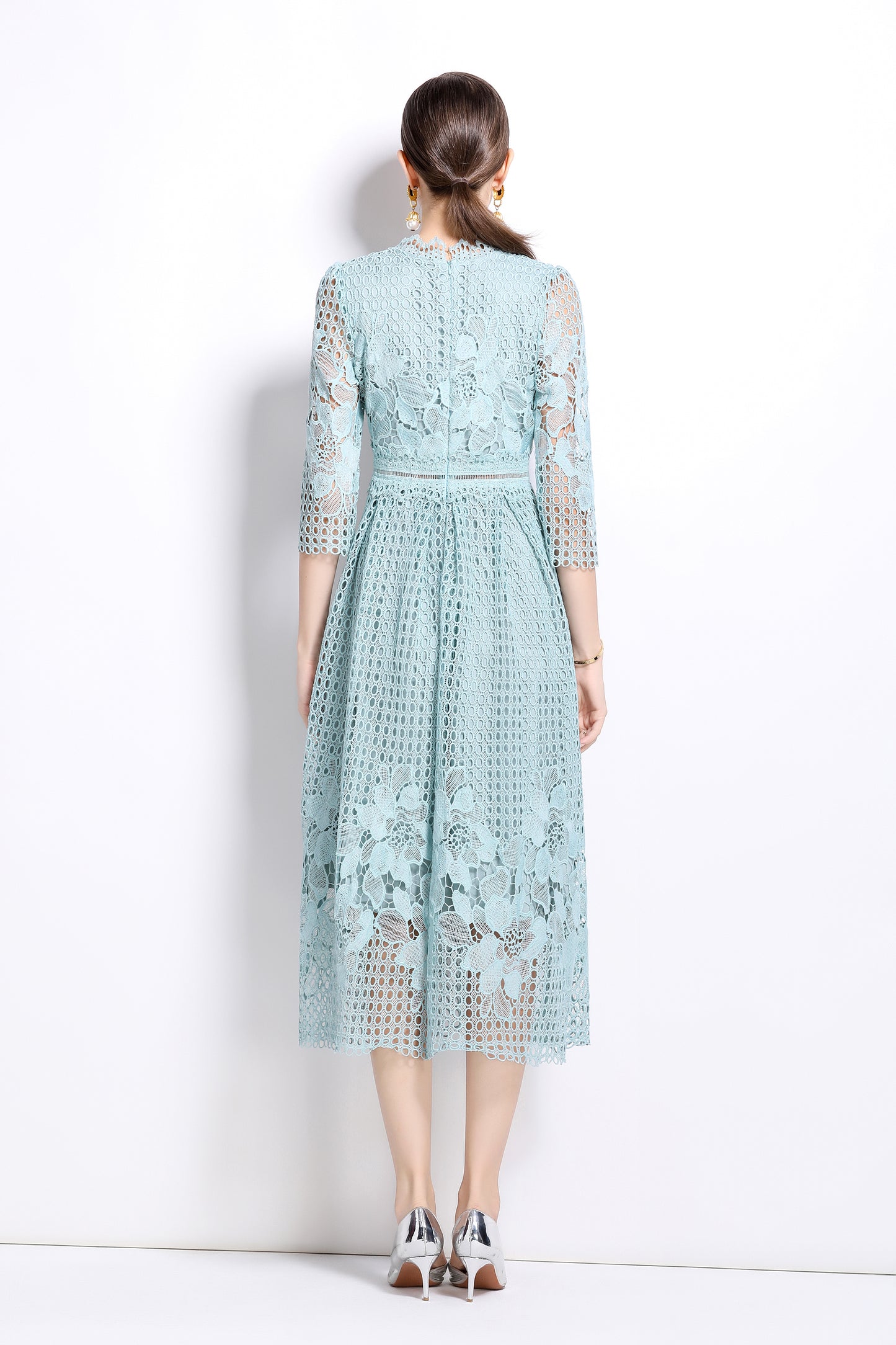BK-Womens Floral Lace Hollow Crochet Waist Cocktail Dress - LAI MENG FIVE CATS