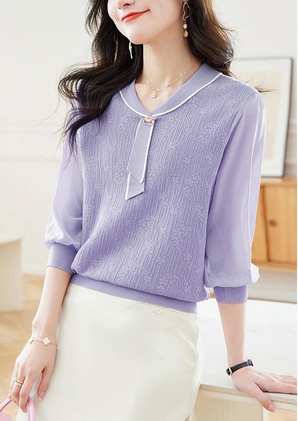 Tie-Neck Lightweight Knit Polo Top