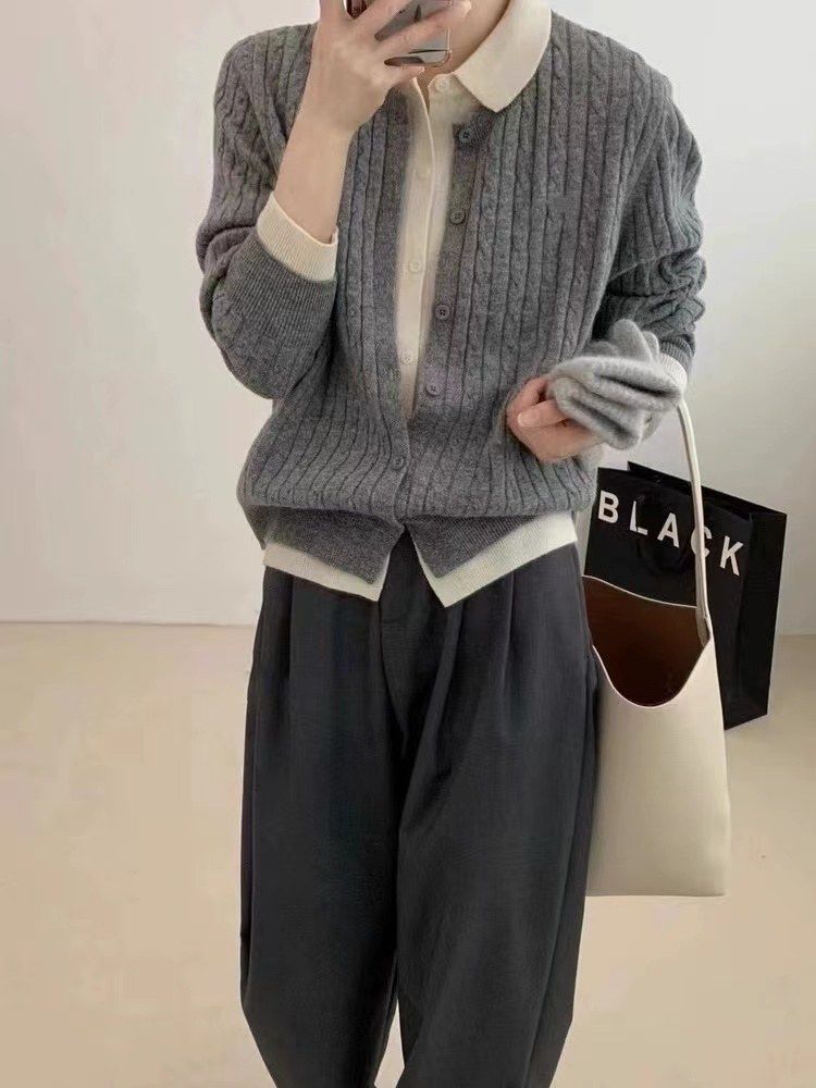 Women's Long Sleeve Cable Knit Sweater Cardigan Top