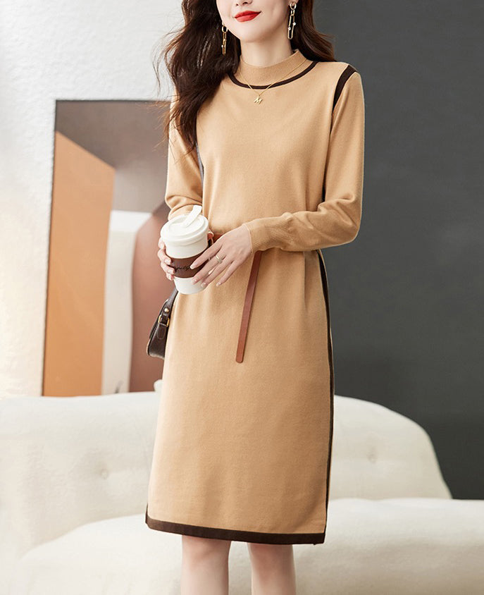 Women's Long Sleeve Sweater Knit Color Block Dress