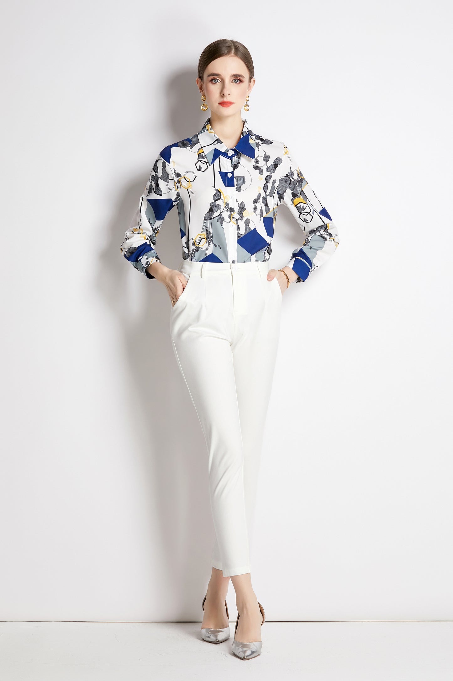 ESY-Women's Shirt Floral Print Long Sleeve Button Blouse - LAI MENG FIVE CATS