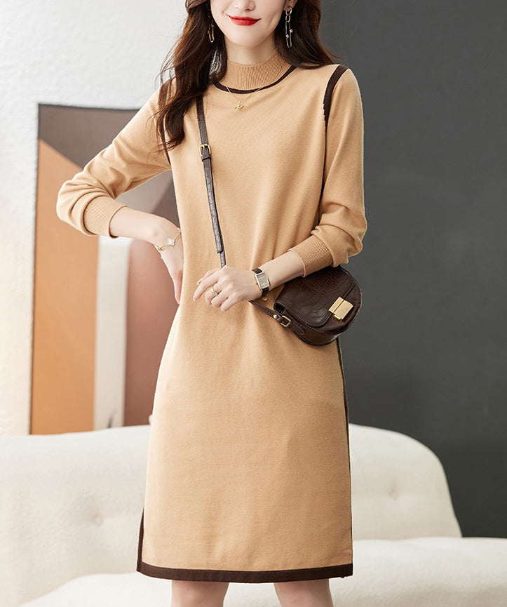 Women's Long Sleeve Sweater Knit Color Block Dress