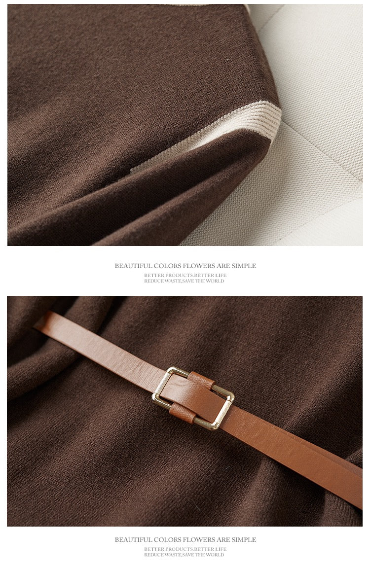 Women's Long Sleeve Sweater Knit Color Block Dress