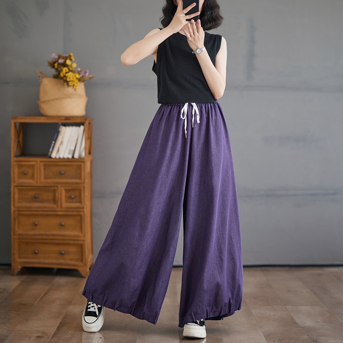Women's Wide Leg Jeans Drawstring Waisted Pants