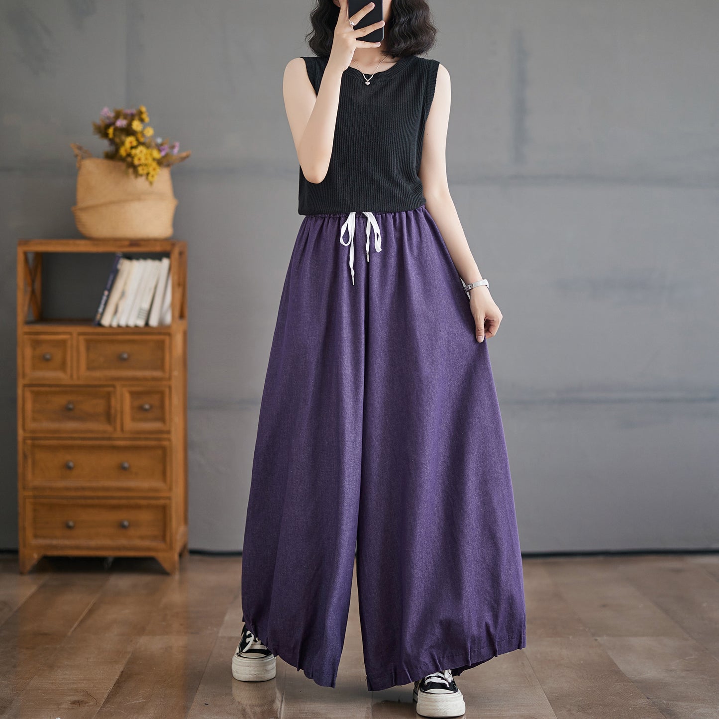 Women's Wide Leg Jeans Drawstring Waisted Pants