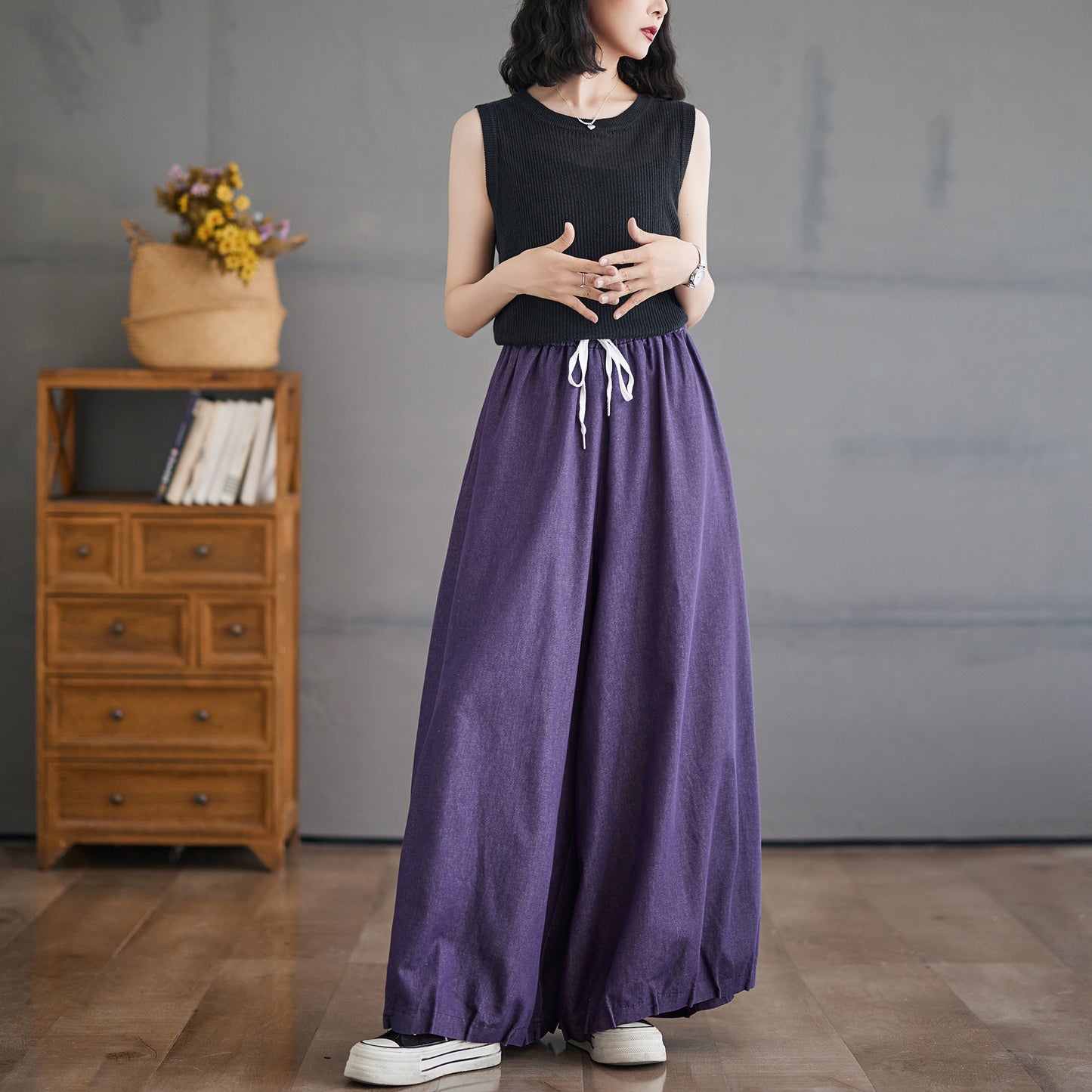 Women's Wide Leg Jeans Drawstring Waisted Pants