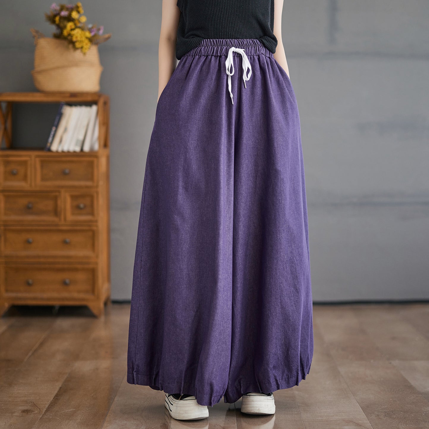 Women's Wide Leg Jeans Drawstring Waisted Pants