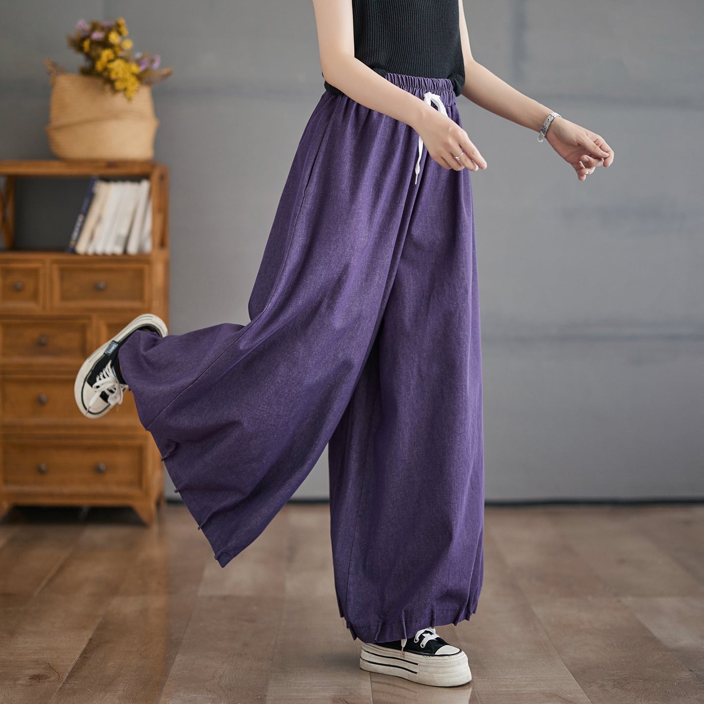 Women's Wide Leg Jeans Drawstring Waisted Pants