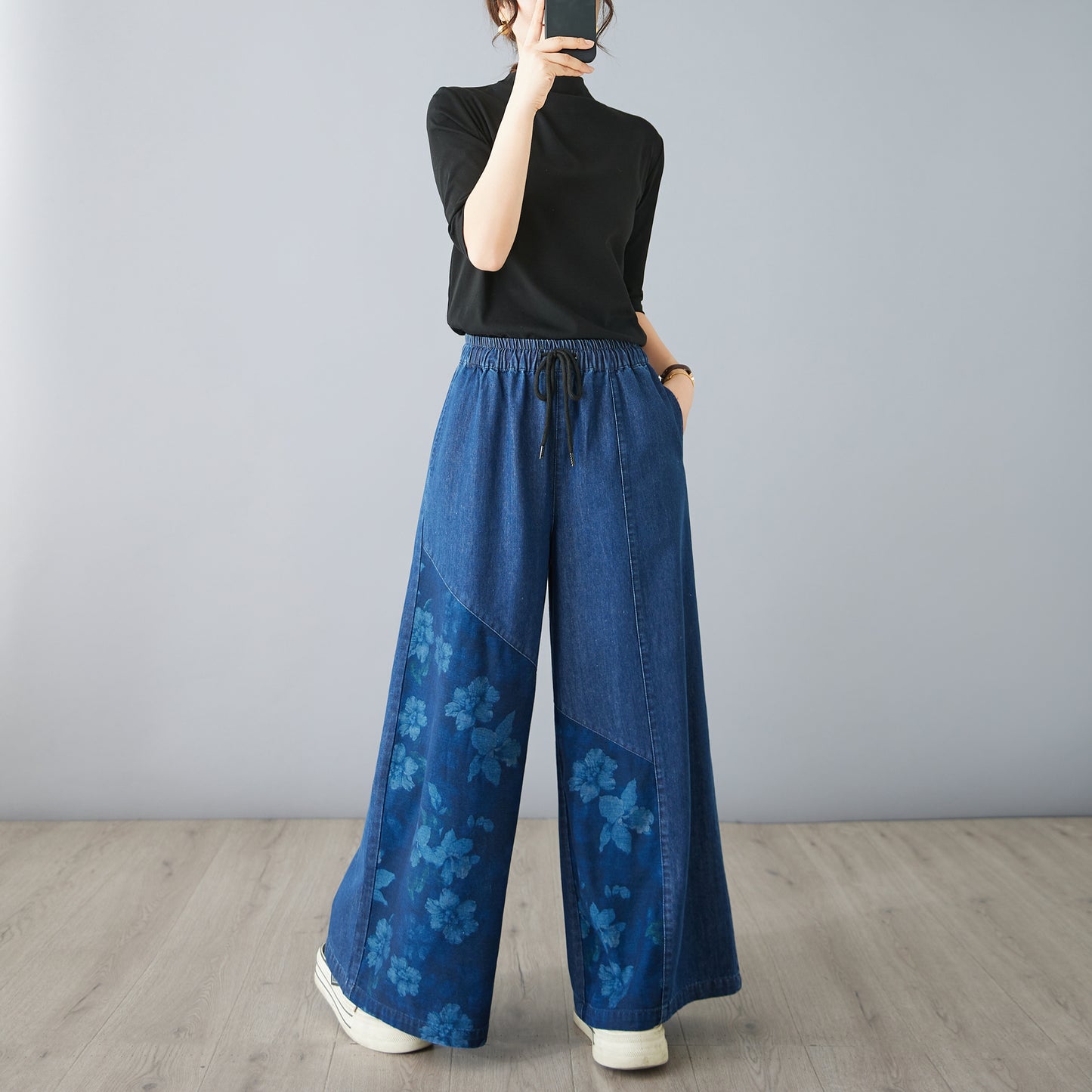 Women's Jeans Elastic Waist Wide Leg Denim Pants
