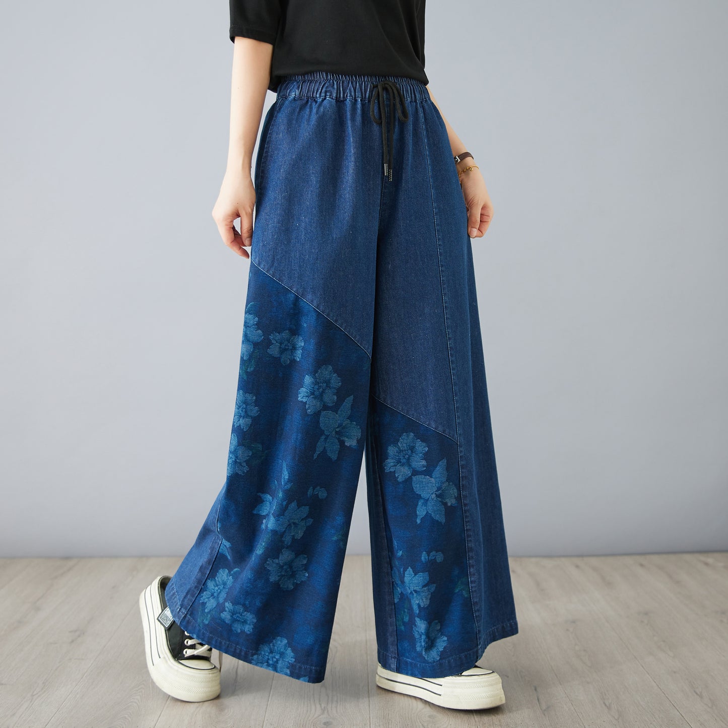 Women's Jeans Elastic Waist Wide Leg Denim Pants