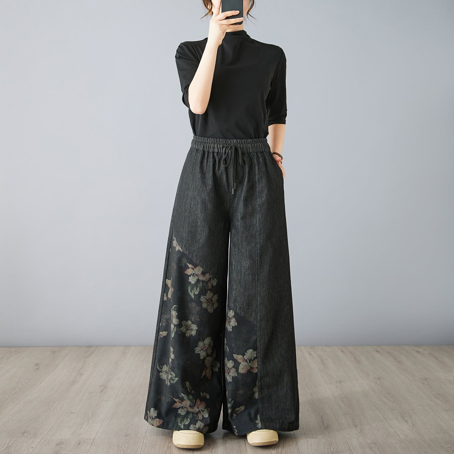 Women's Jeans Elastic Waist Wide Leg Denim Pants