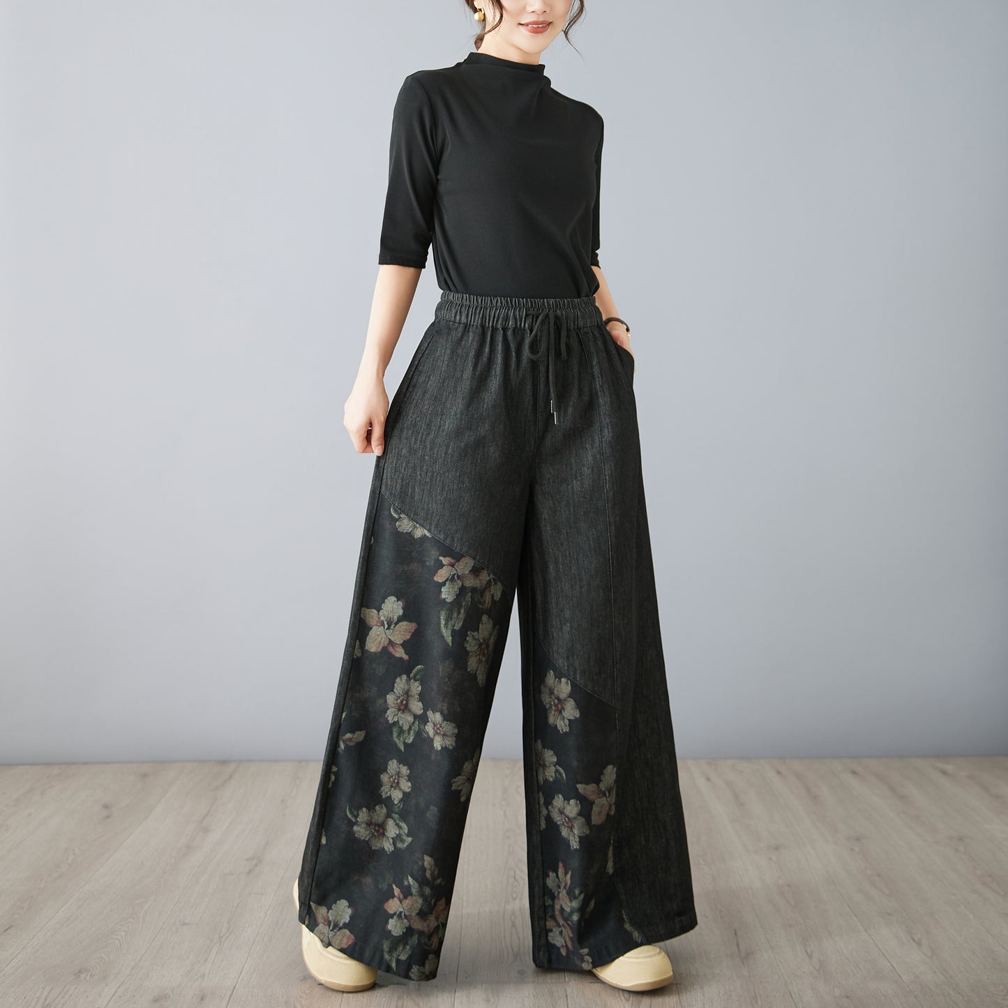 Women's Jeans Elastic Waist Wide Leg Denim Pants