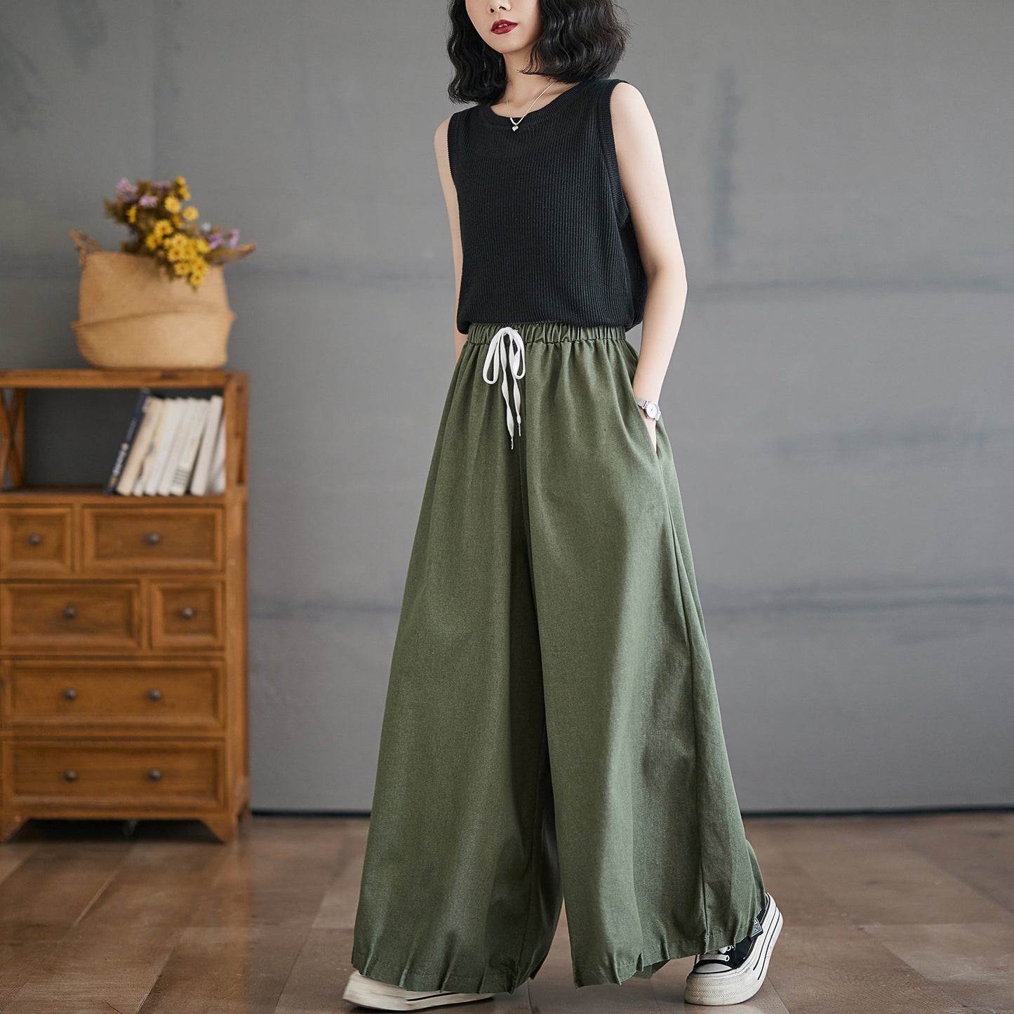 Women's Wide Leg Jeans Drawstring Waisted Pants