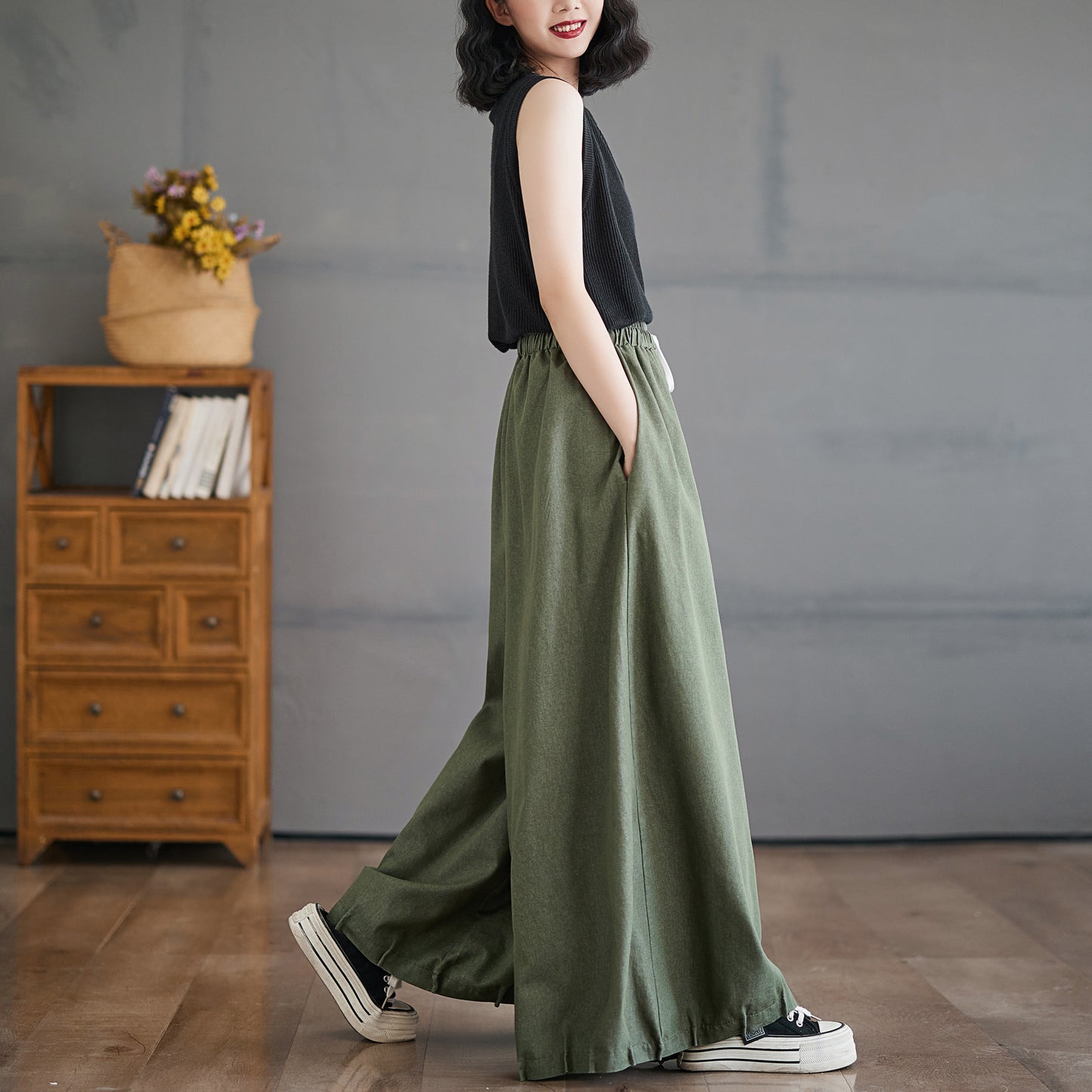 Women's Wide Leg Jeans Drawstring Waisted Pants