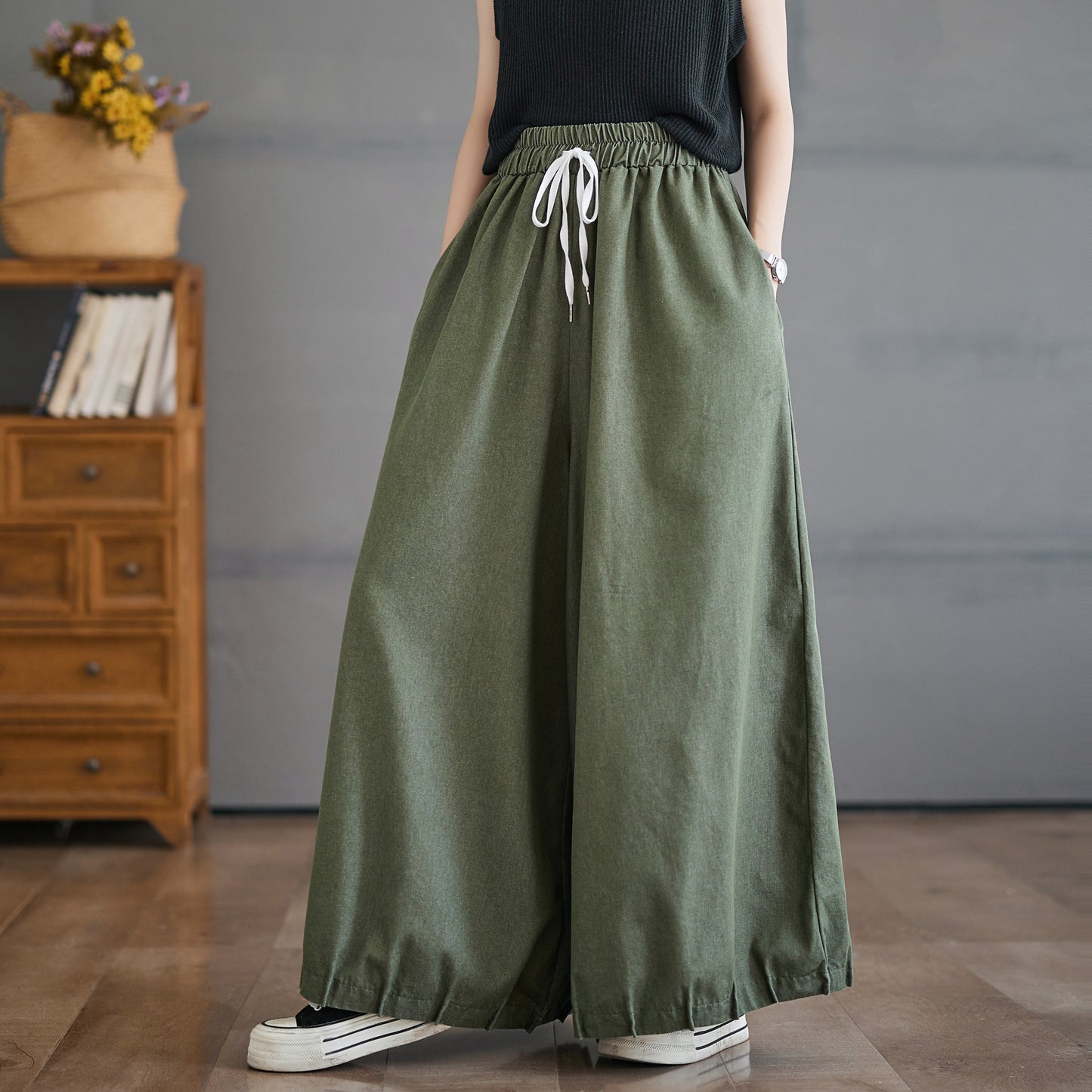Women's Wide Leg Jeans Drawstring Waisted Pants