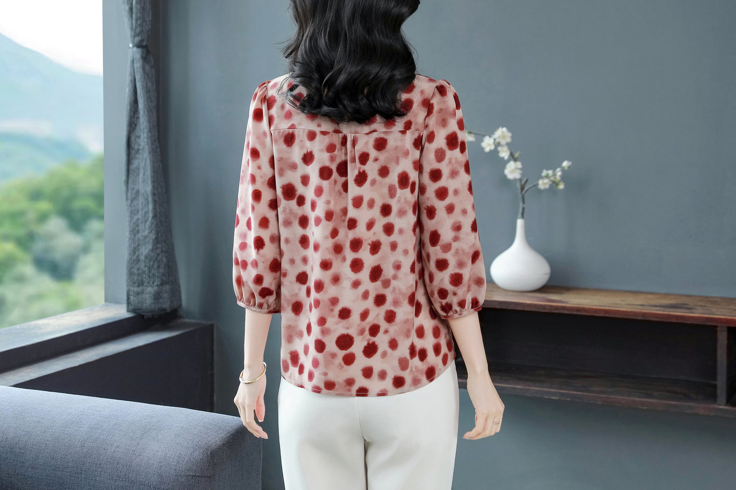 Women's  Floral Print Ruffle Puff Sleeve Blouses Top