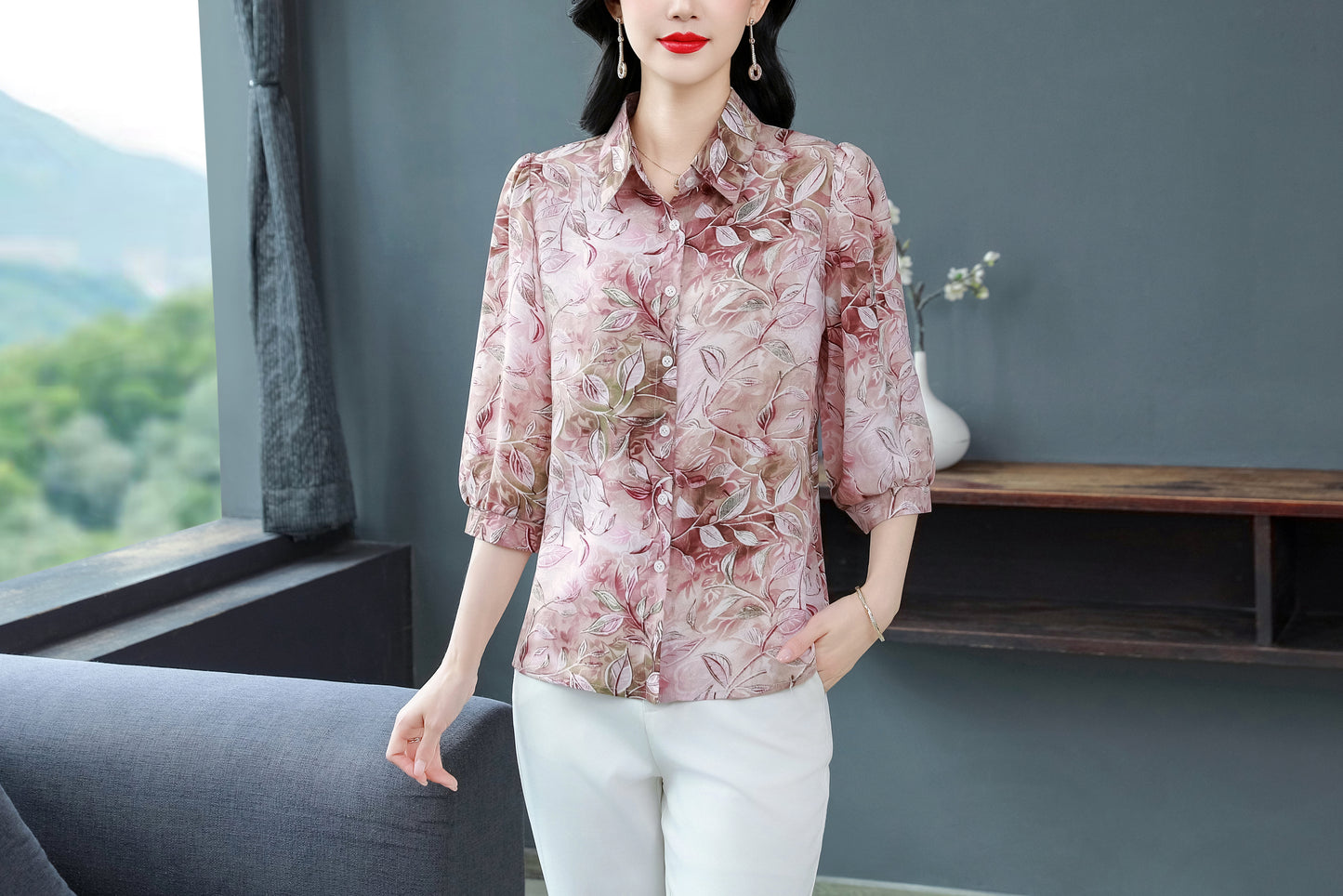 Women's Floral Print Shirt Loose Blouses Tops