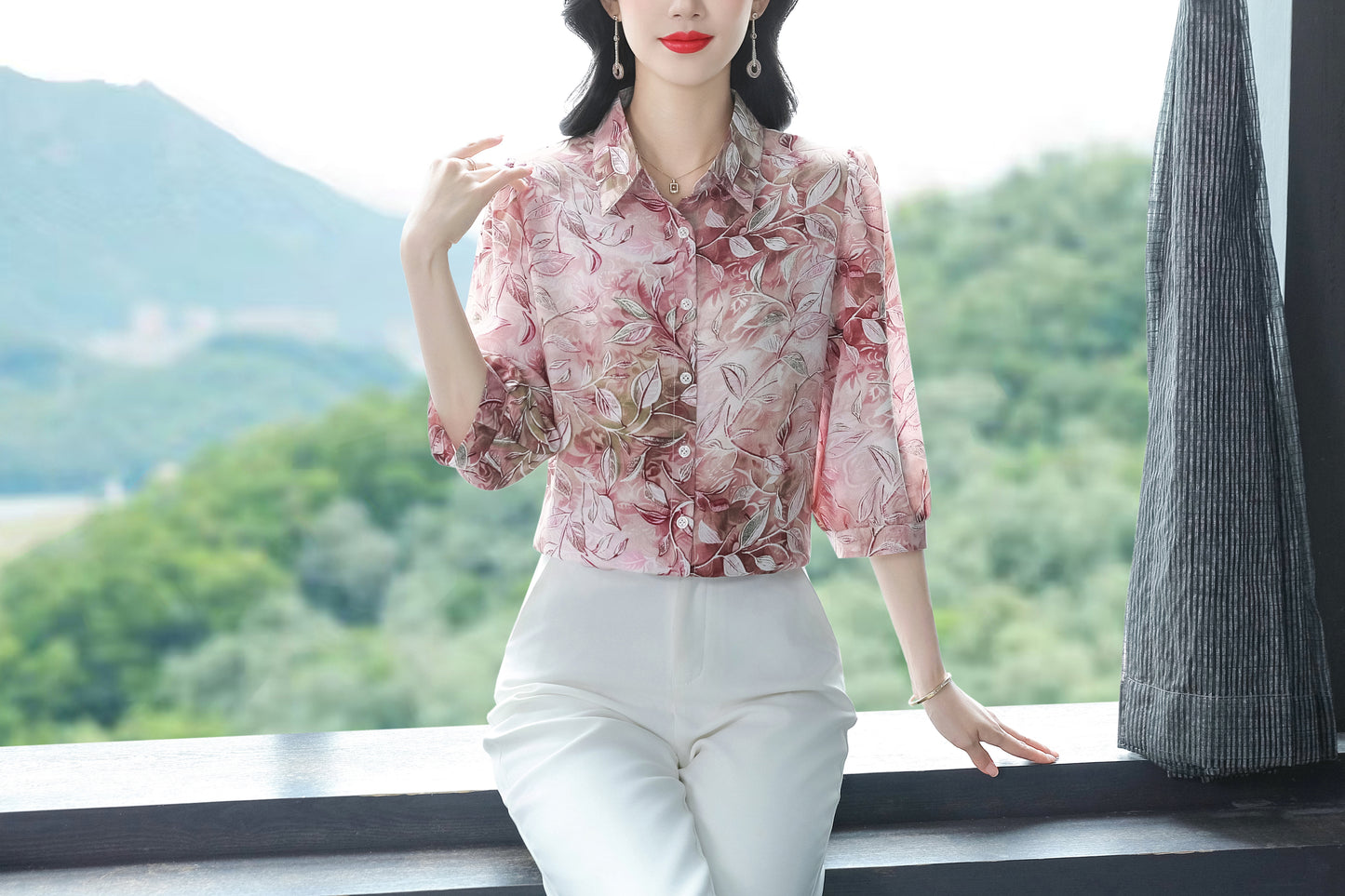 Women's Floral Print Shirt Loose Blouses Tops