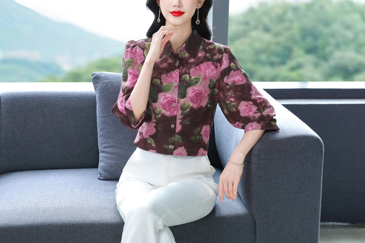 Women's Floral Print Shirt Loose Blouses Tops