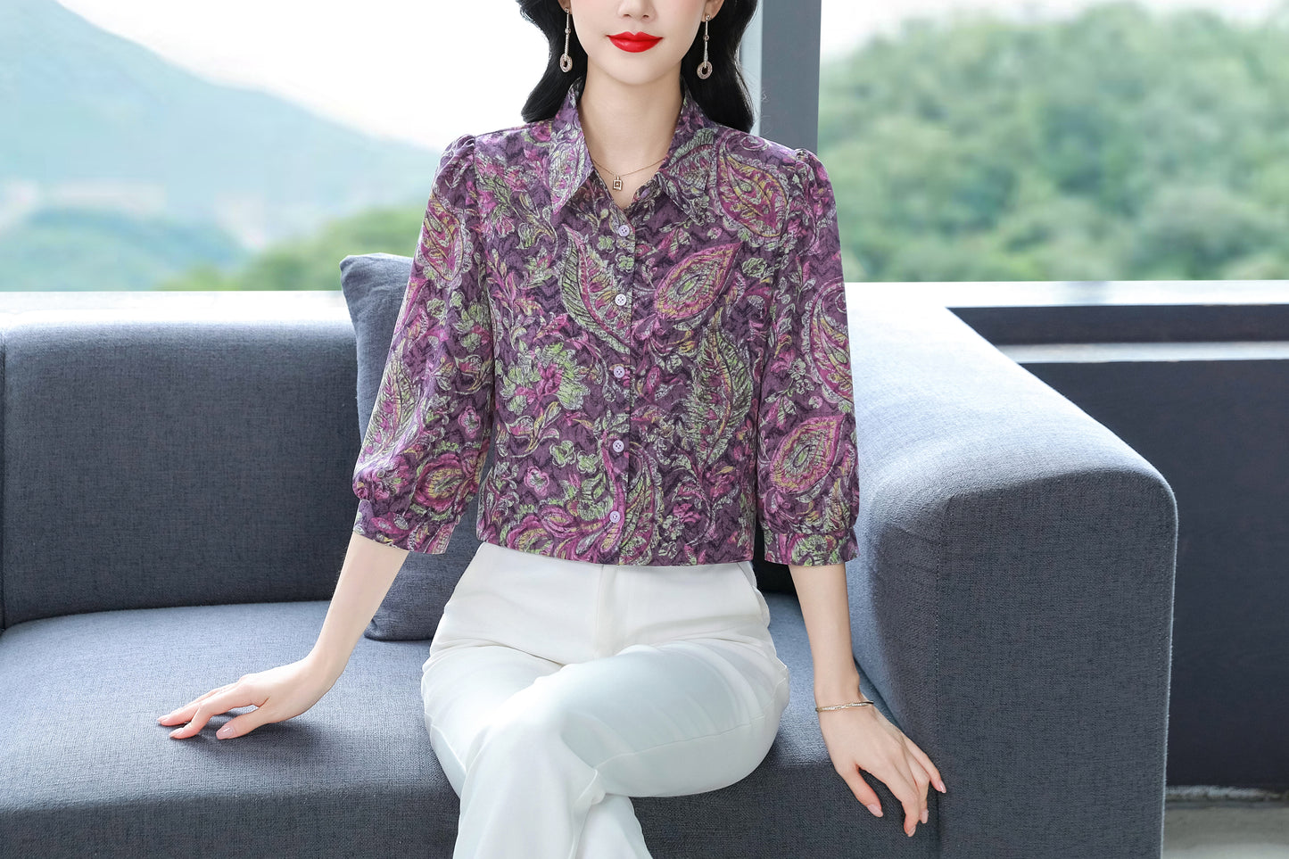 Women's Floral Print Shirt Loose Blouses Tops