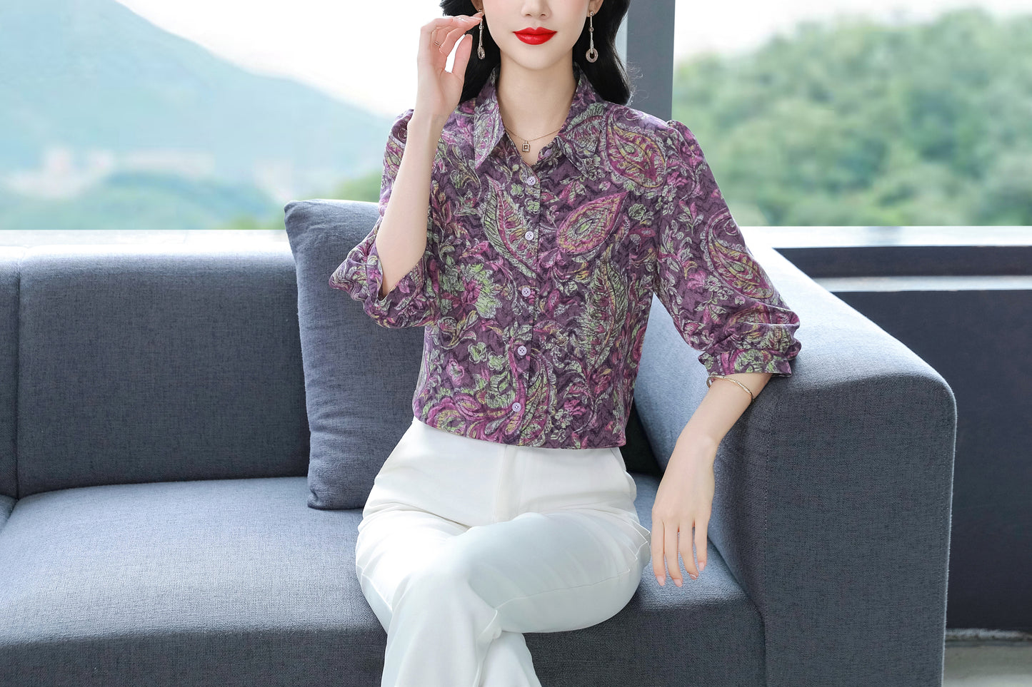 Women's Floral Print Shirt Loose Blouses Tops