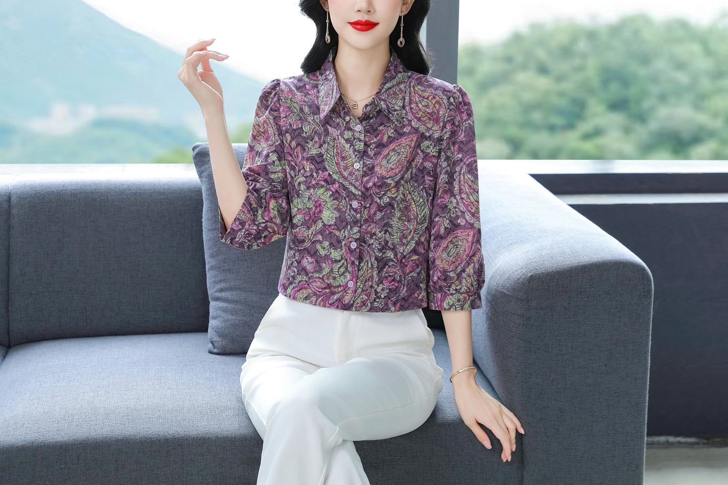 Women's Floral Print Shirt Loose Blouses Tops