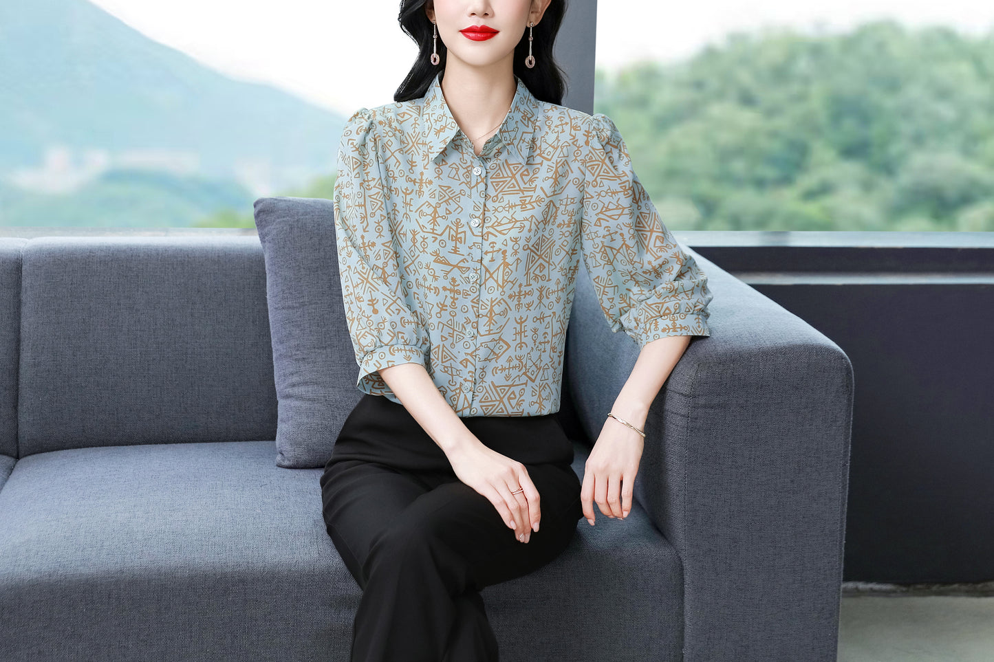 Women's Floral Print Shirt Loose Blouses Tops