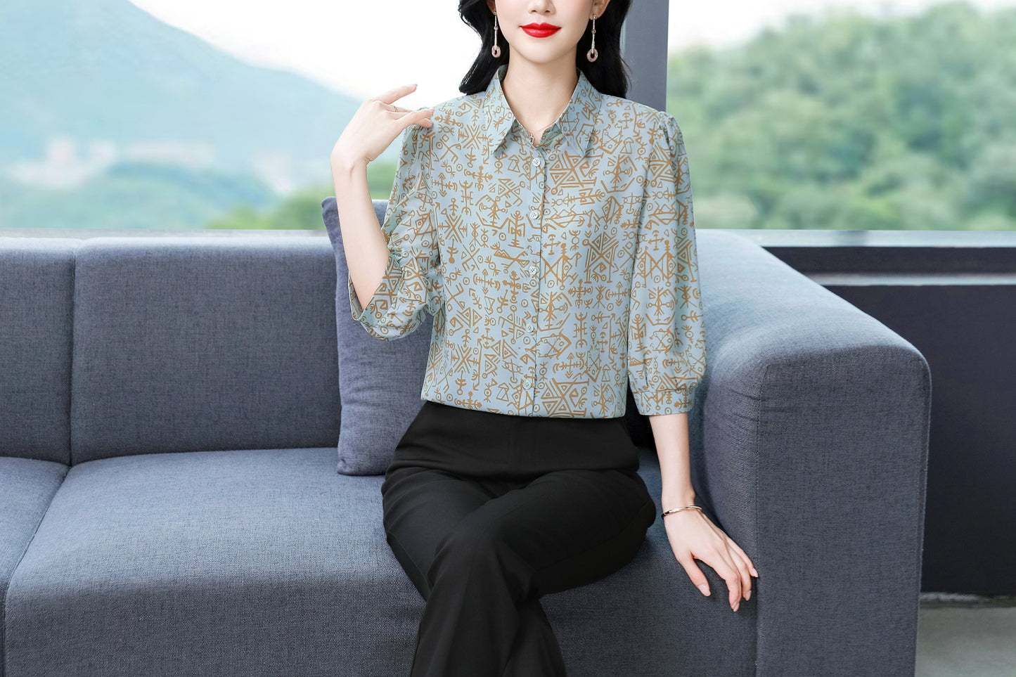 Women's Floral Print Shirt Loose Blouses Tops