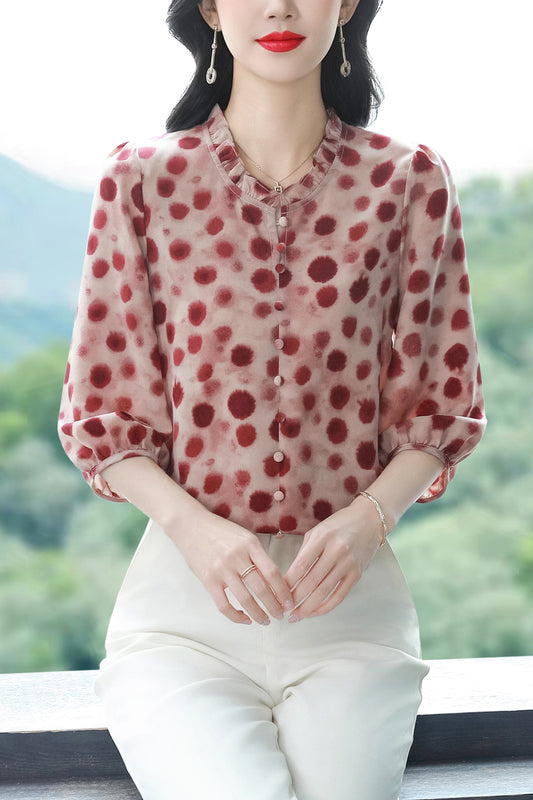 Women's  Floral Print Ruffle Puff Sleeve Blouses Top