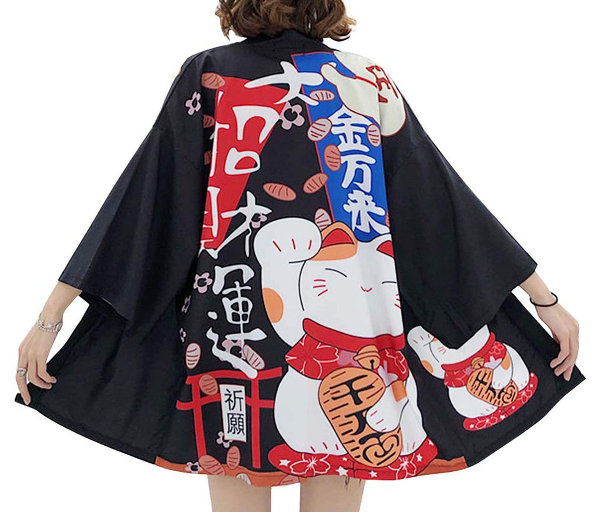 K10-Women's Lucky Cat Cardigan Kimono Cute Tops - LAI MENG FIVE CATS