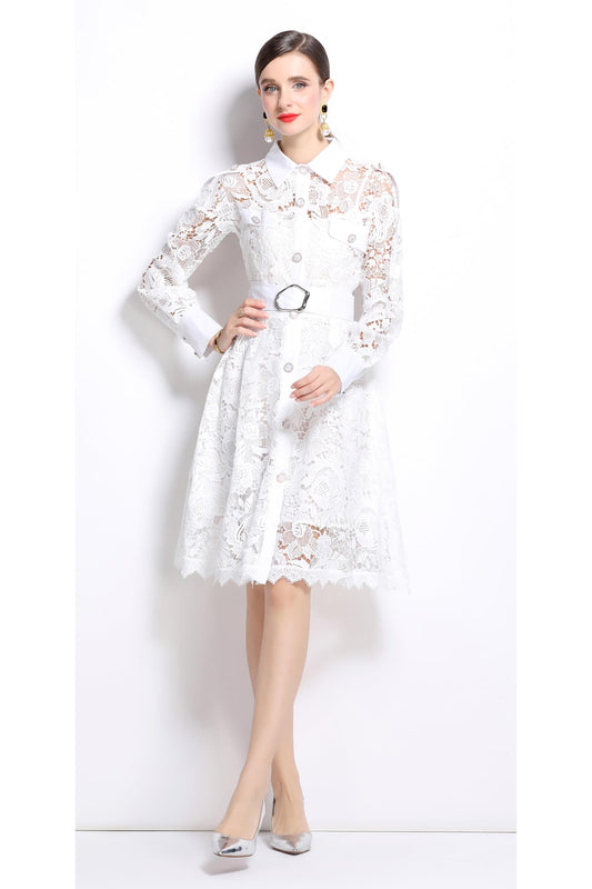 Womens Lace Tie Waist  Flowy Midi Dress - LAI MENG FIVE CATS