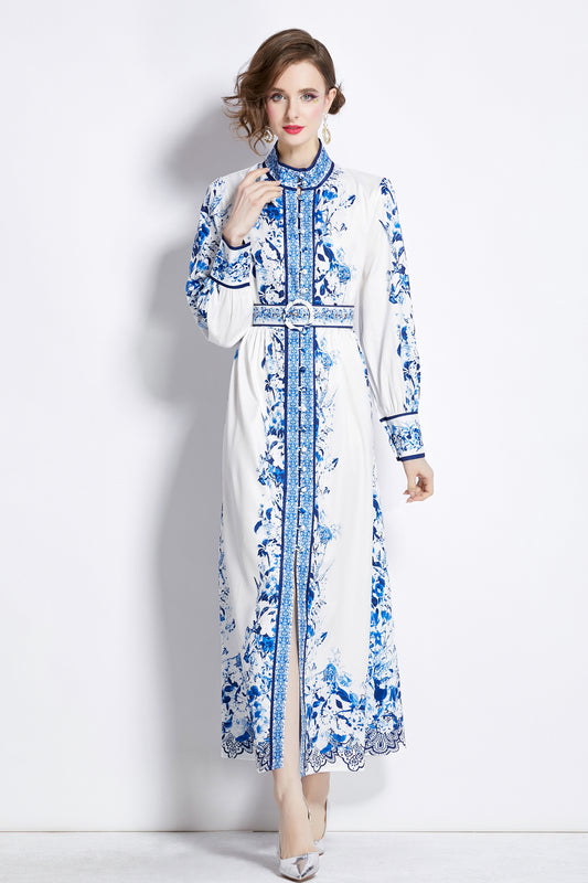 Women's Floral Print Button Up Split Maxi Dress