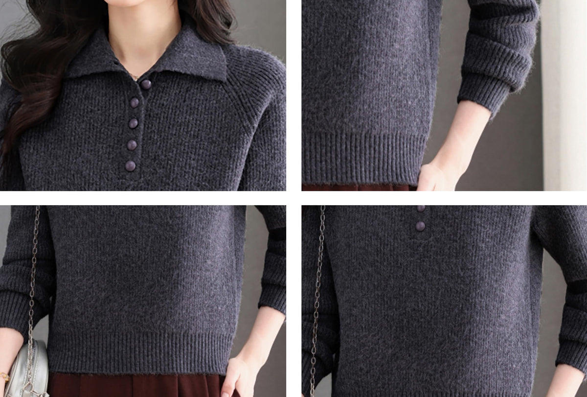 Women's Ribbed Knit Polo Top — Soft Button-Front Sweater
