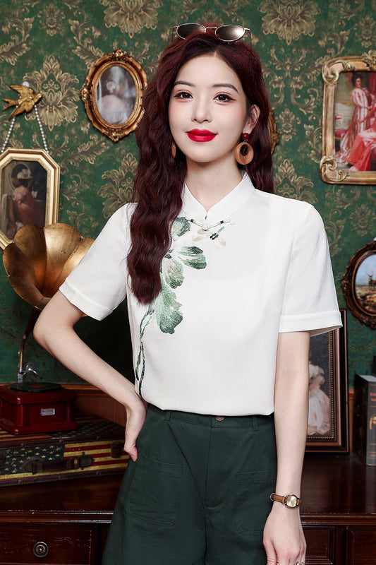 Women's Silk Satin Short Sleeve Blouse Tops