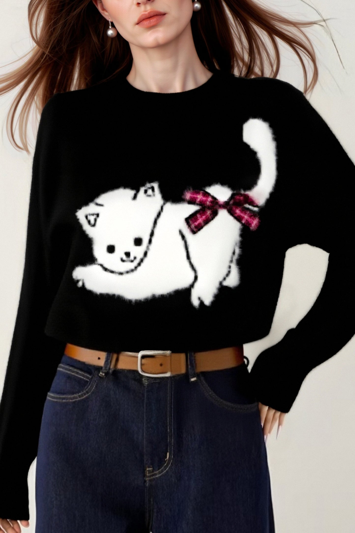Women's Cat Sweater Fun Graphic Pullover Tops