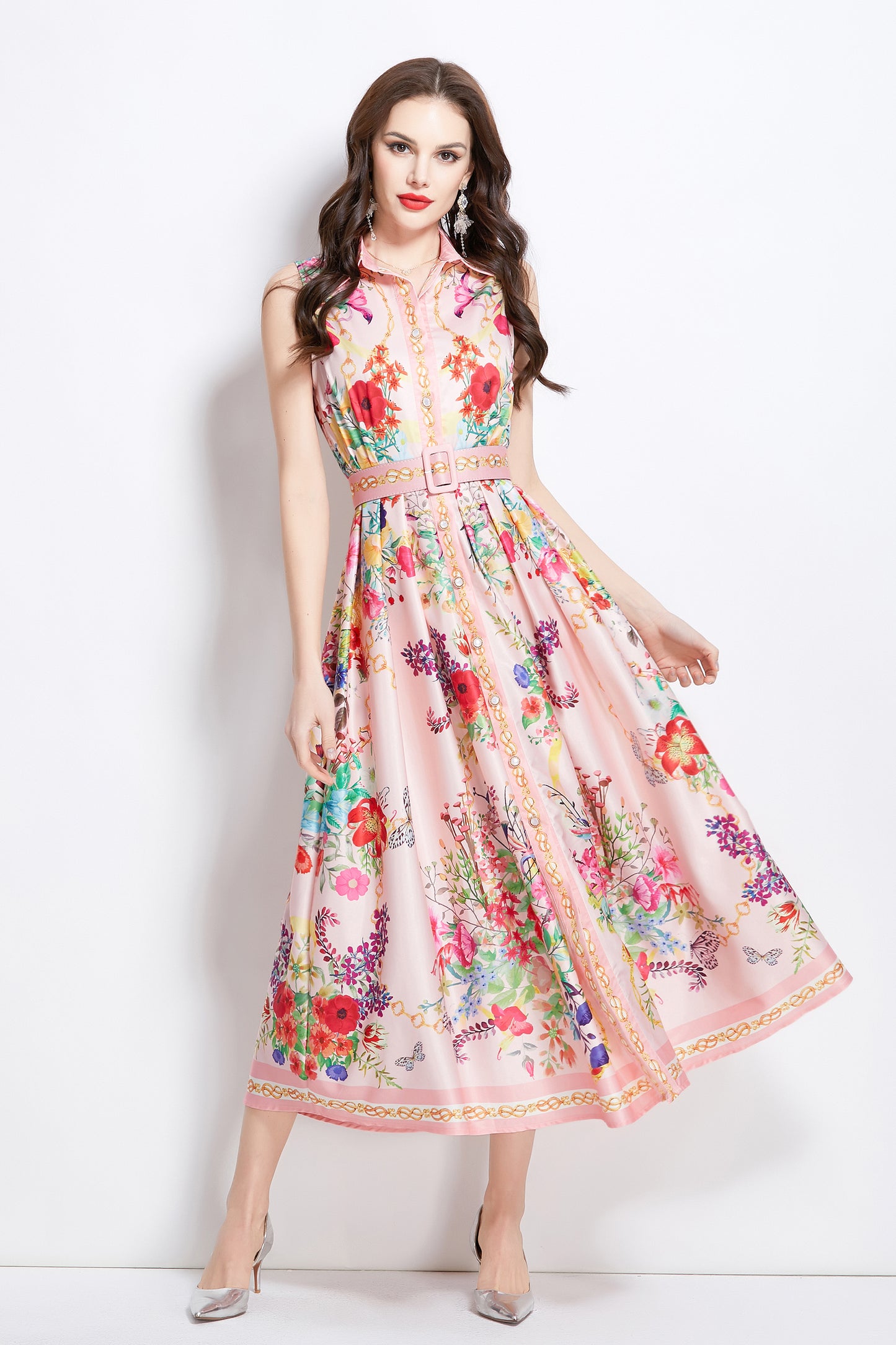 Women's Floral Print Sleeveless Flowy Maxi Dress