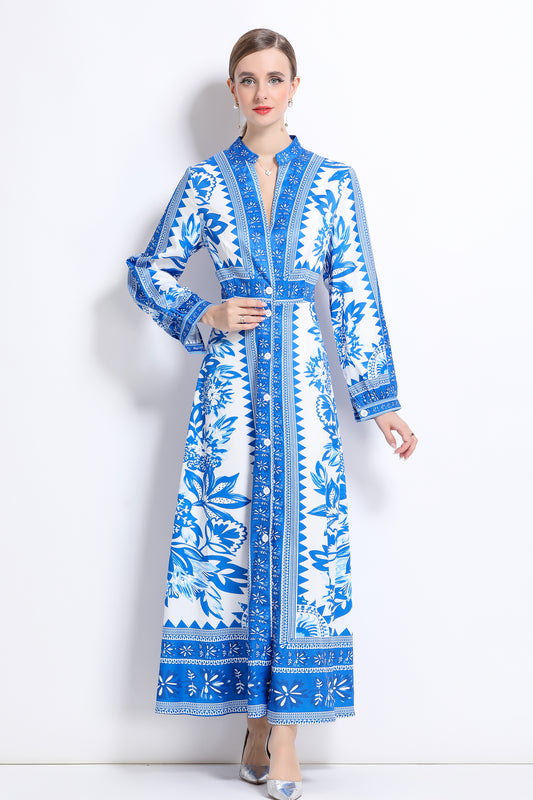 Women's Floral Print V-Neck Slit Maxi Dress