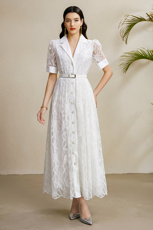 Women's Mesh Embroidery V-Neck Lace Maxi Dress