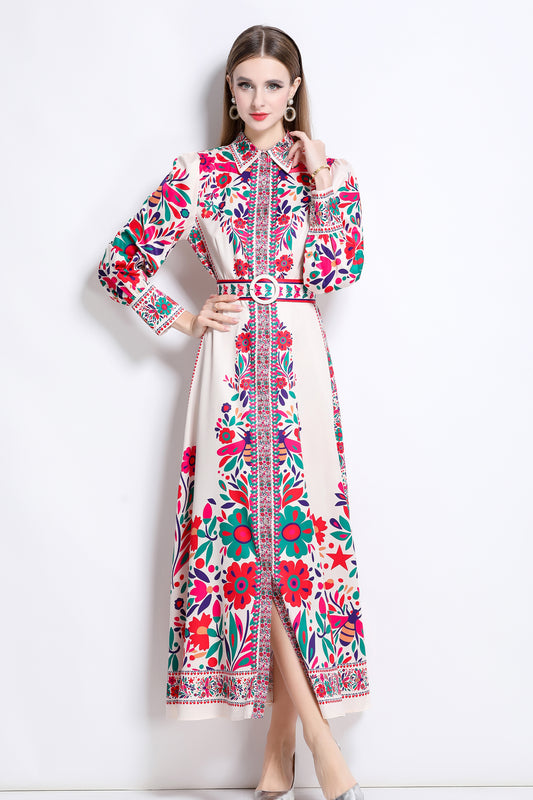 Women's Floral Print Button Split Maxi Dress
