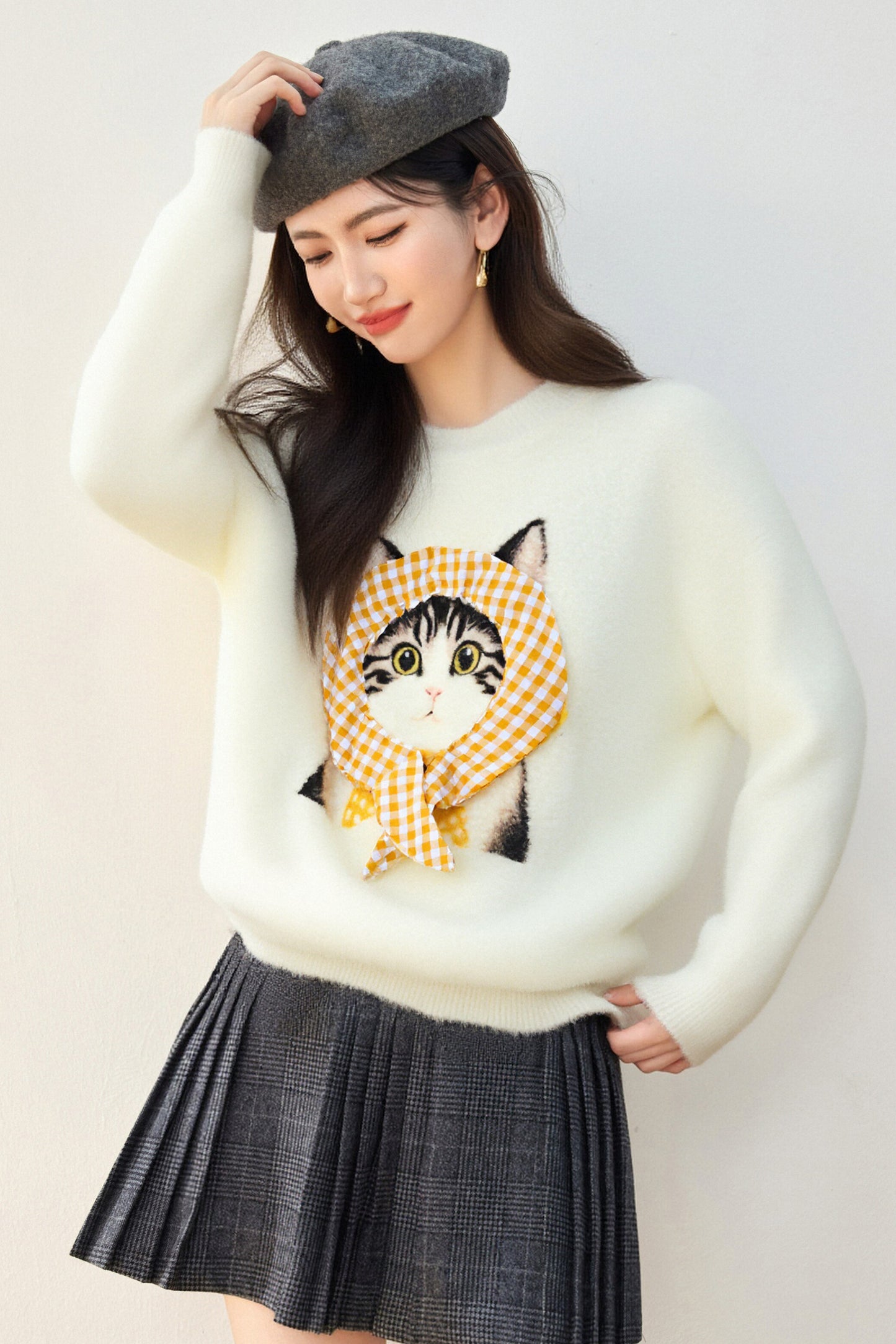 Women's Cat Sweater Fun Graphic Pullover Top