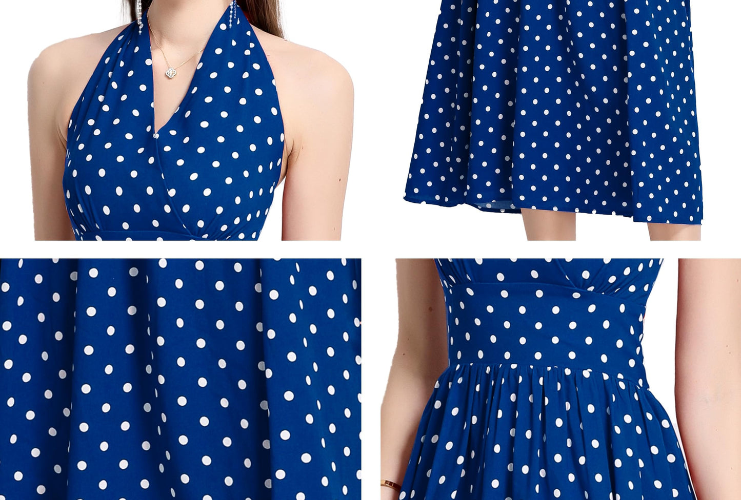 Women’s Polka Dot Halter Backless V-Neck Midi Dress