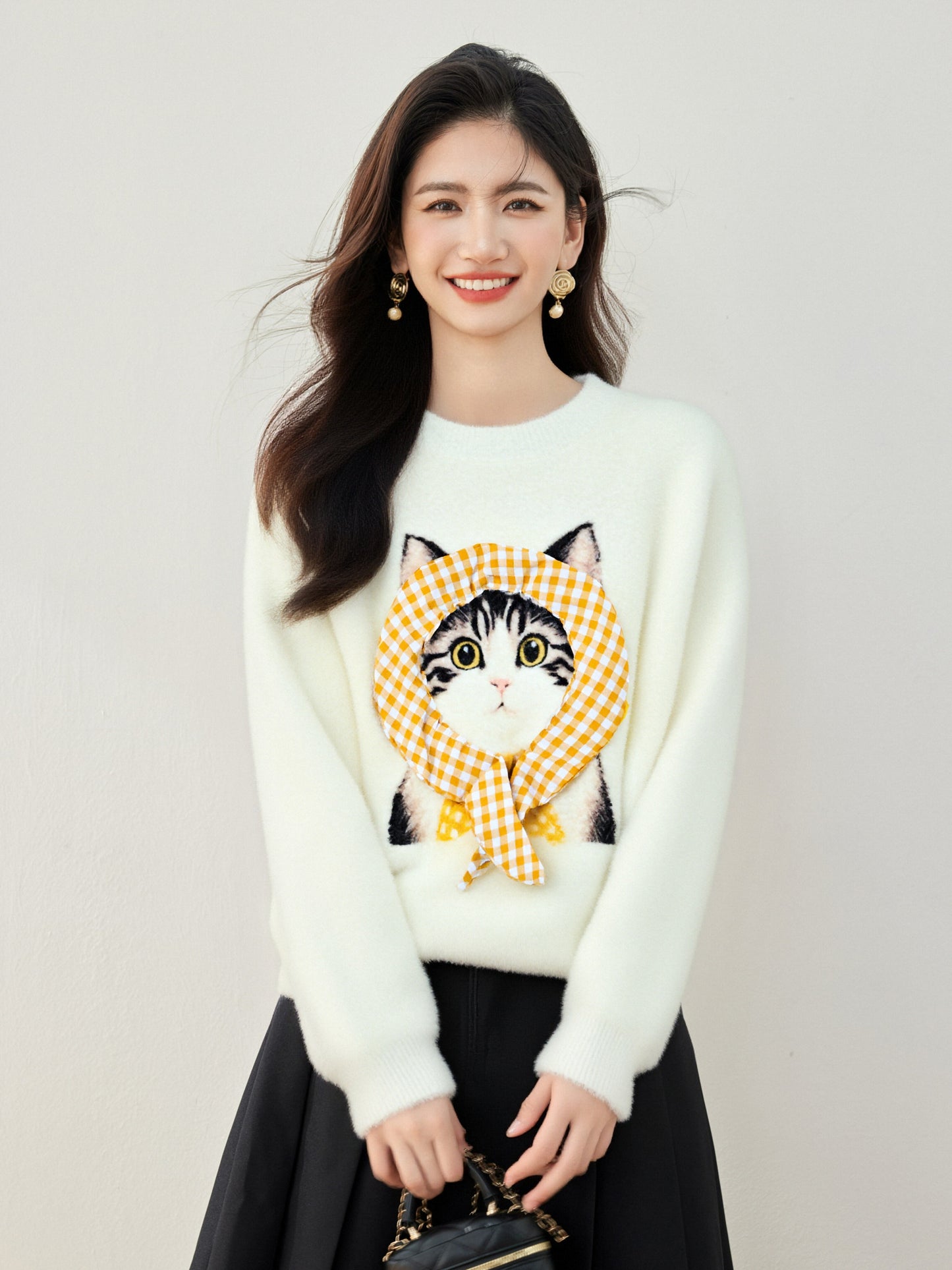 Women's Cat Sweater Fun Graphic Pullover Top