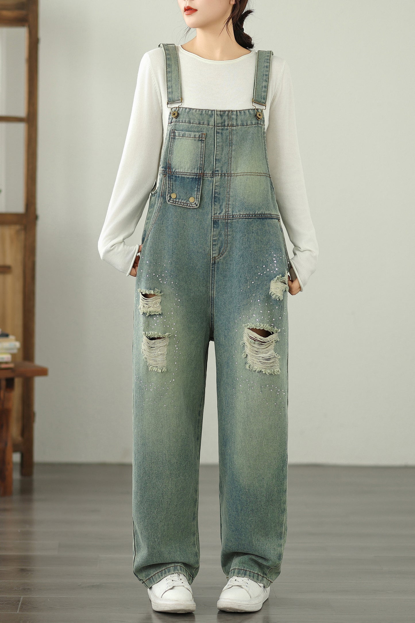 Womens Denim Bib Pants Jumpsuits Jeans Adjustable Strap Overalls