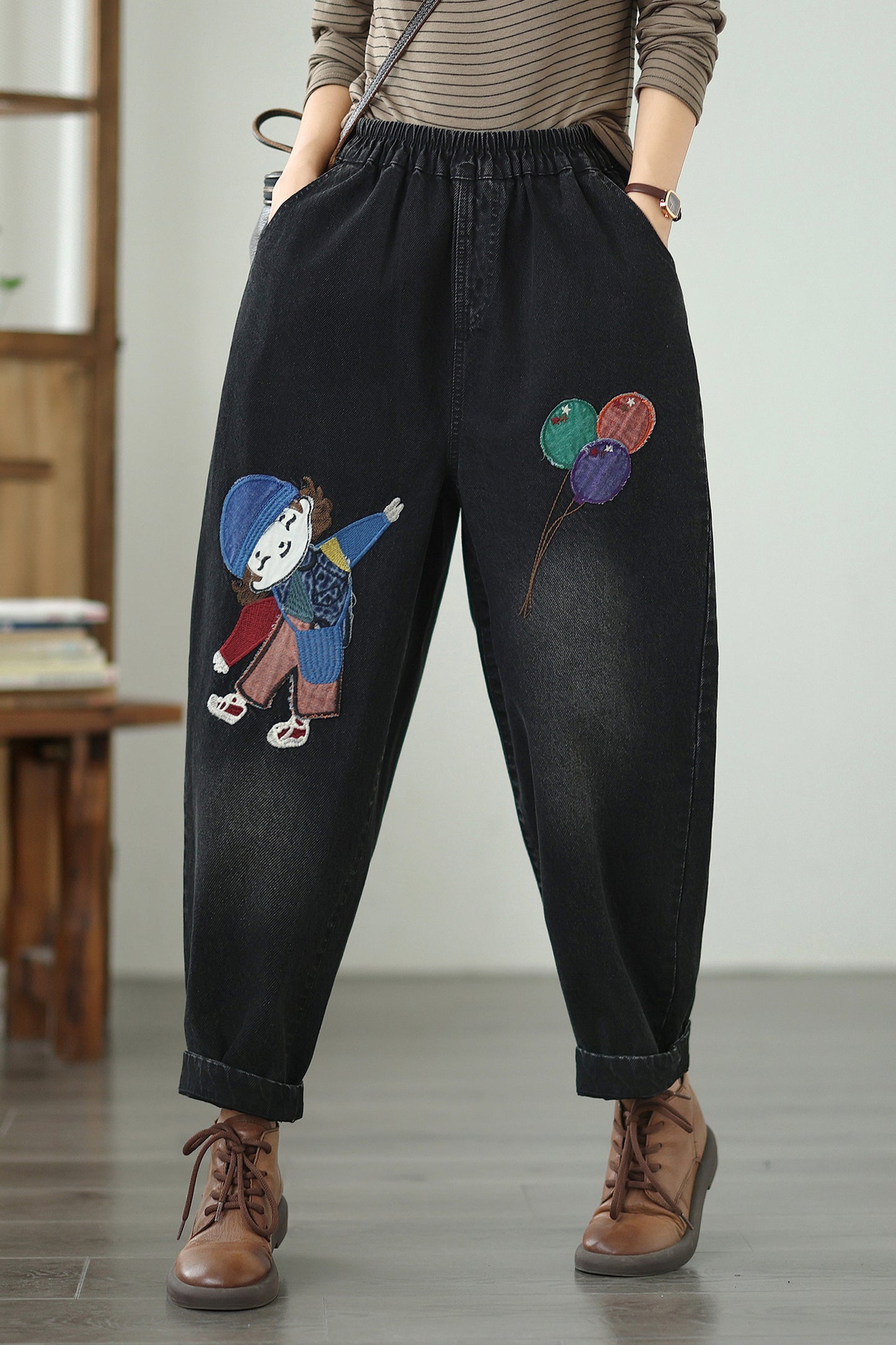 Women Jeans Denim Pants Elastic Waist