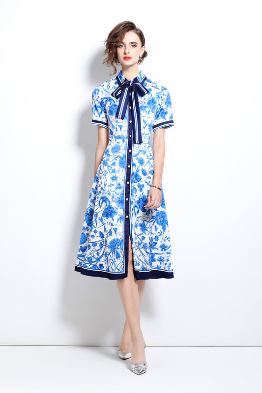 Women's Summer Collar Button Midi Dress