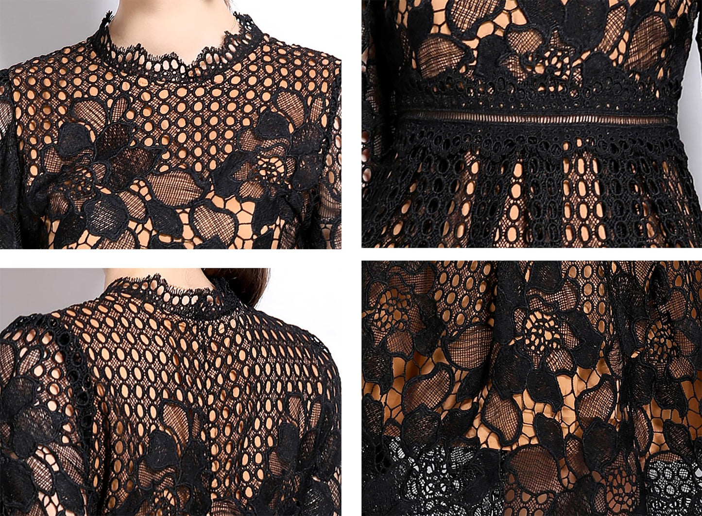 BK-Womens Floral Lace Hollow Crochet Waist Cocktail Dress - LAI MENG FIVE CATS