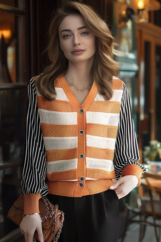 BK-Womens Striped Cardigan Sweaters Tops - LAI MENG FIVE CATS