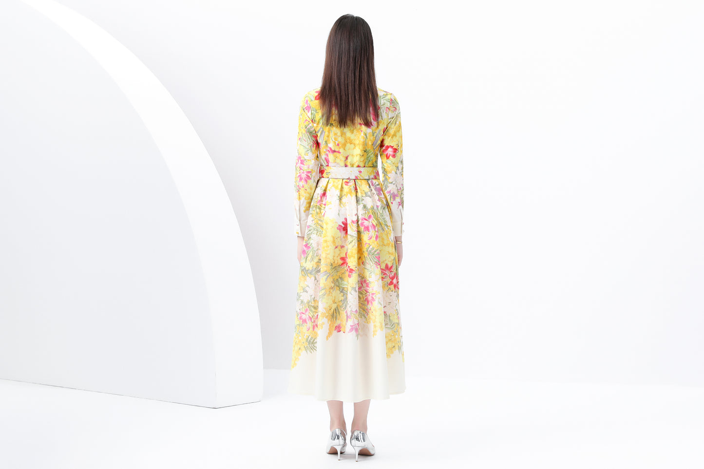 BK-Floral print Tie Neck Maxi Dress
